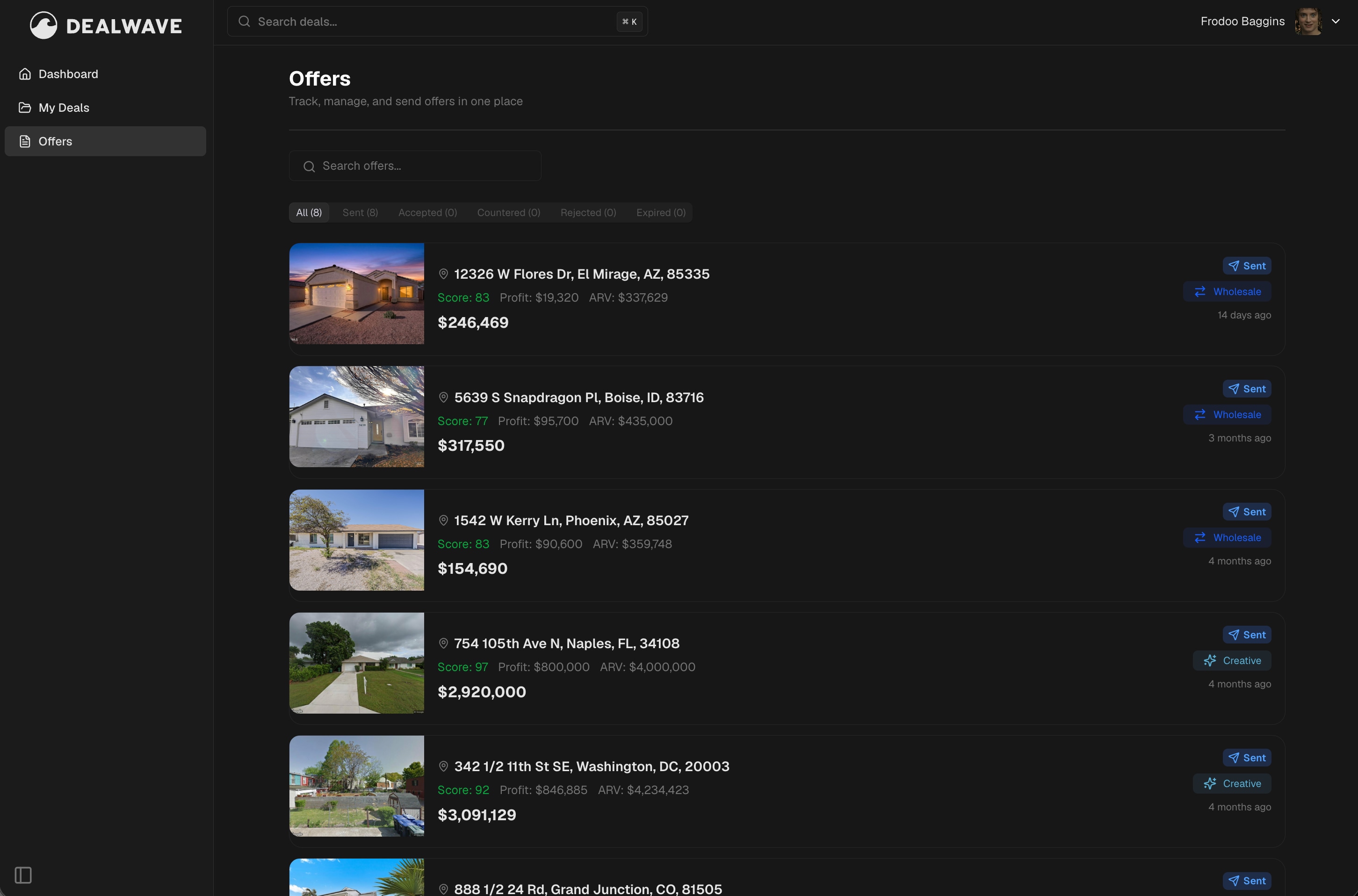 DealWave offers and LOI generation screen